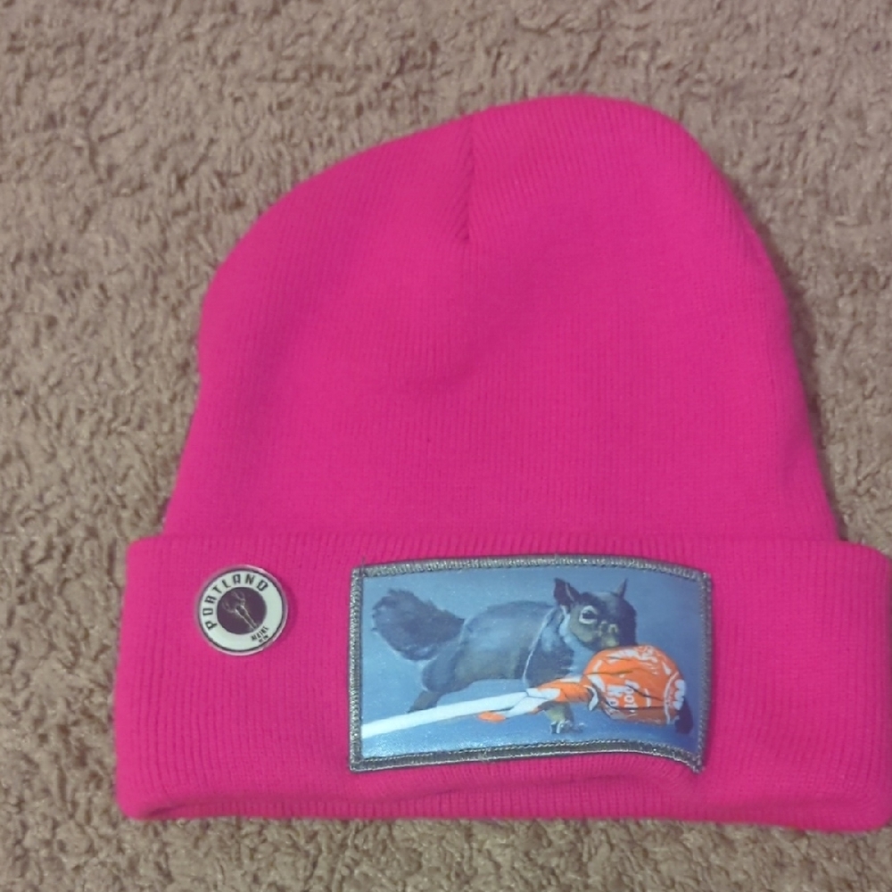 Pink Beanie . With Squirrel